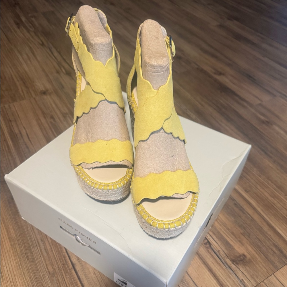 Marc Fisher Yellow Suede Espadrille Wedges